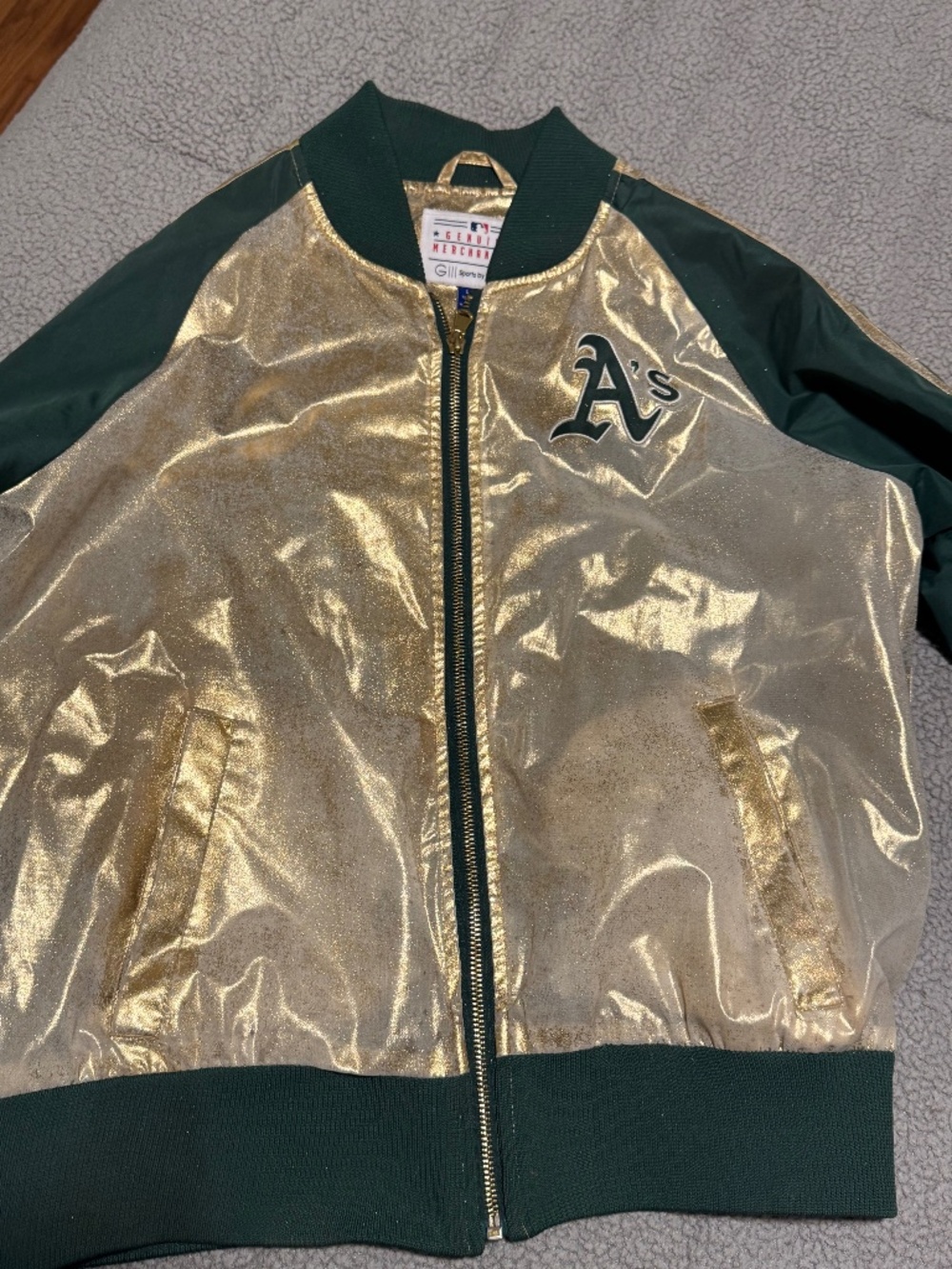Oakland A’s G-III Genuine Merch Gold Satin Full Zip Jacket Women’s Large MLB
